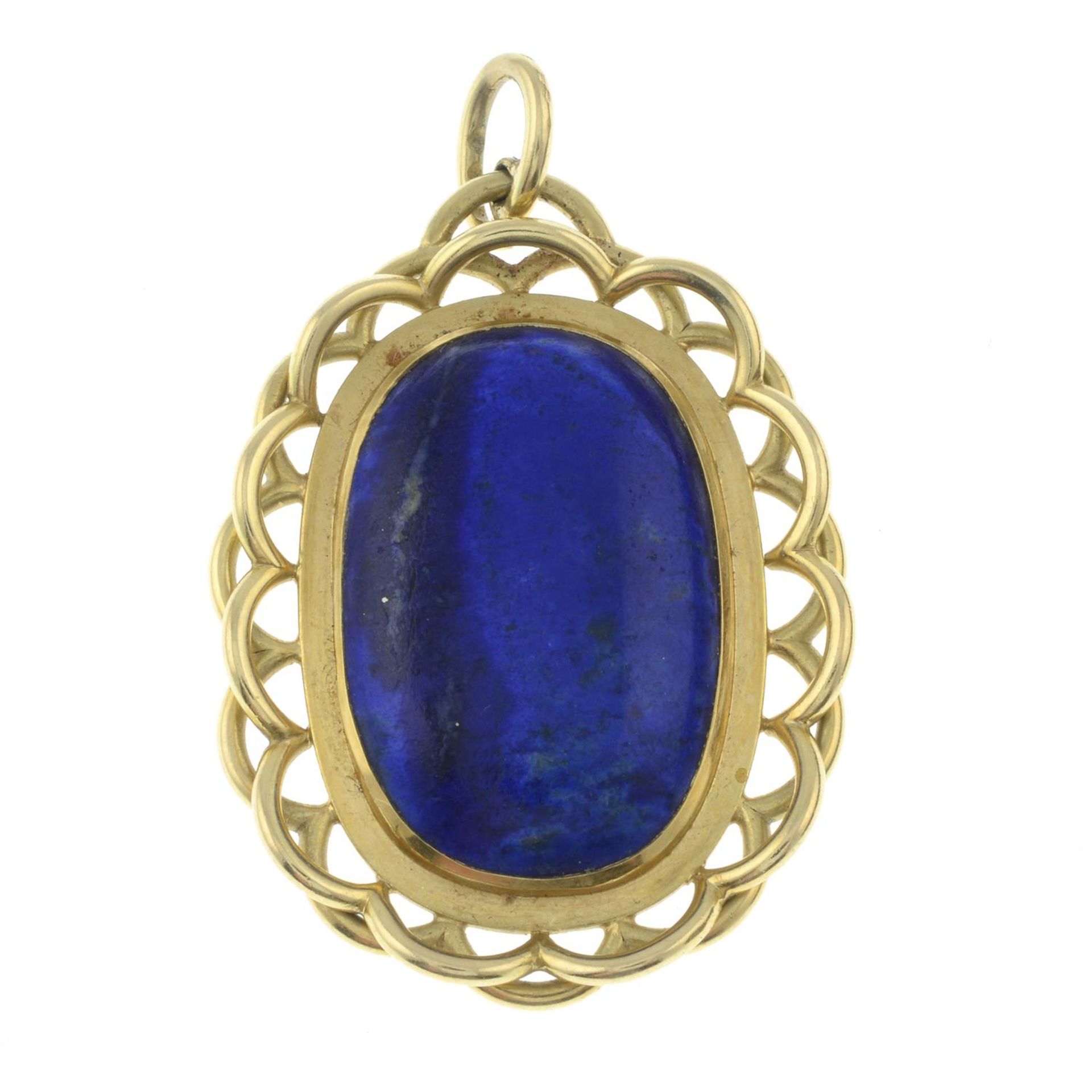 An early to mid 20th century 18ct gold lapis lazuli pendant. - Bild 2 aus 4