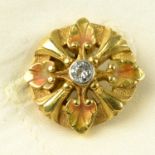 A pair of Art Nouveau 18ct gold old-cut diamond and enamel cufflinks, marked Hodel,