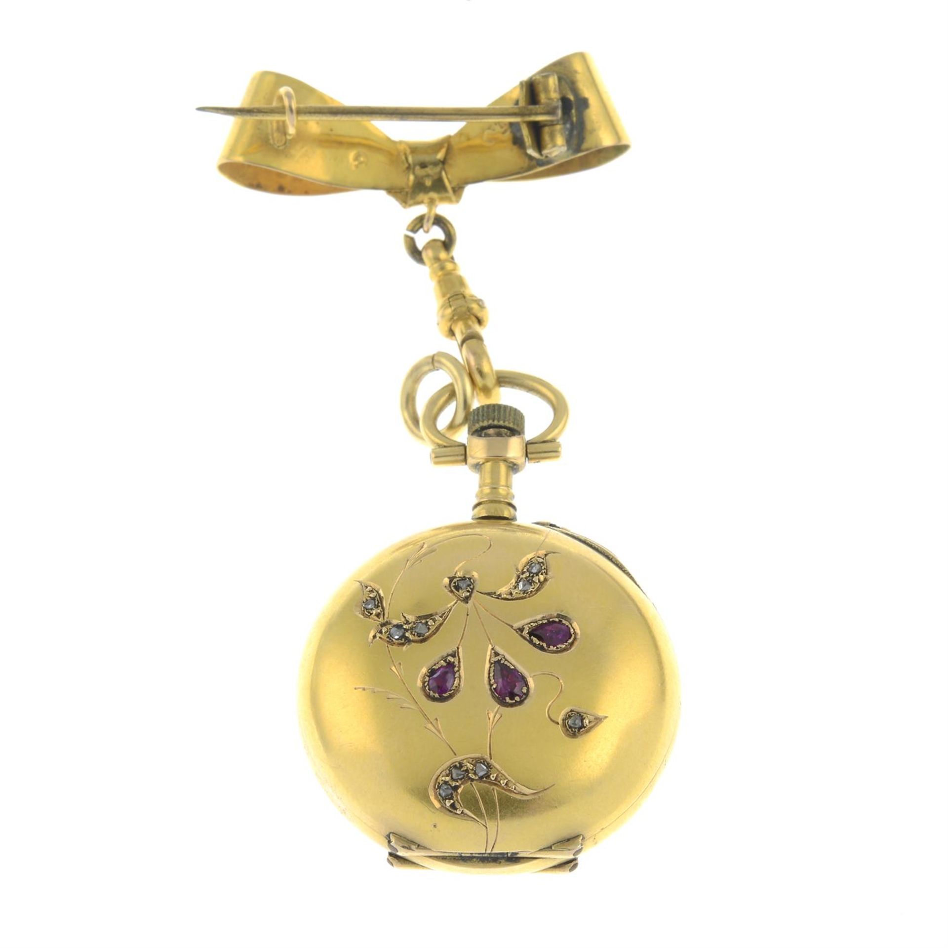 A ladies early 20th century gold fob watch, by Le Coultre and Cie, with ruby and diamond point - Bild 3 aus 5