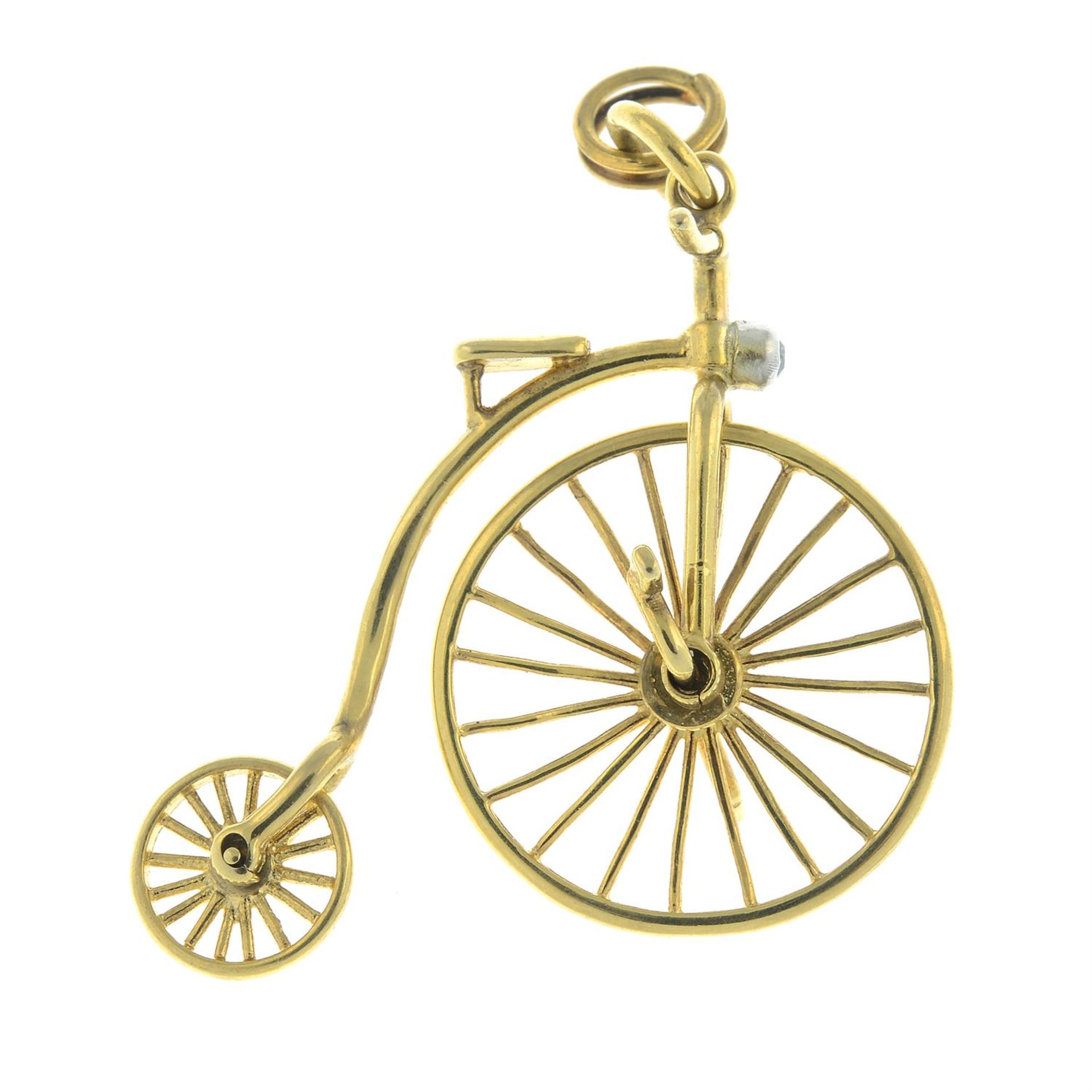 A Penny Farthing bicycle pendant, with diamond light and free moving wheels. - Image 2 of 4