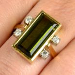 A mid 20th century 18ct gold green tourmaline and circular-cut diamond cocktail ring.