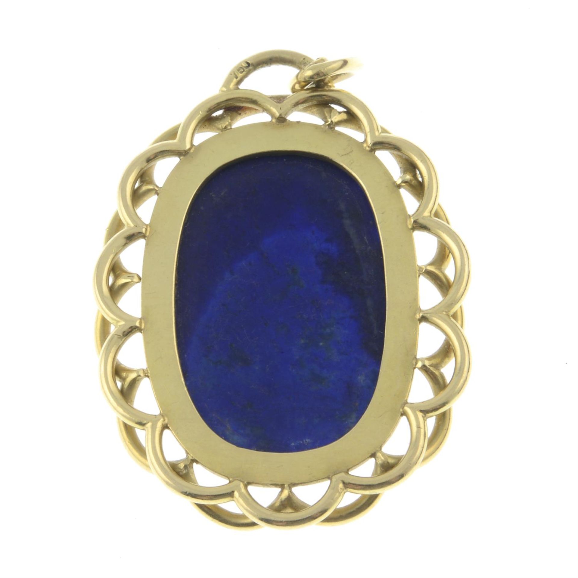 An early to mid 20th century 18ct gold lapis lazuli pendant. - Bild 3 aus 4