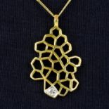 A mid 20th century 18ct gold brilliant-cut diamond highlight, geometric openwork pendant,