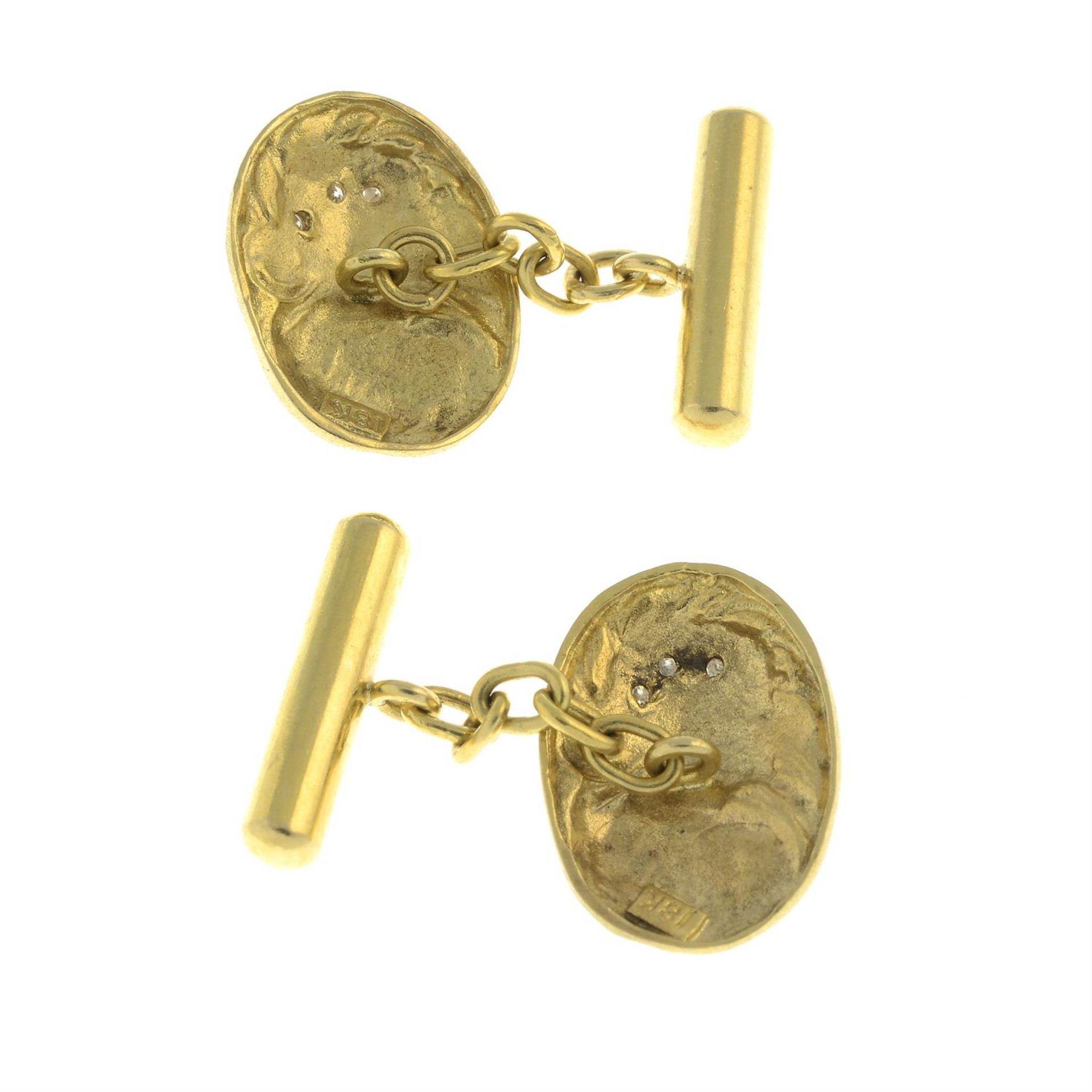 A pair of single-cut diamond accent cufflinks, designed as a woman in profile, with bar reverse. - Bild 3 aus 3