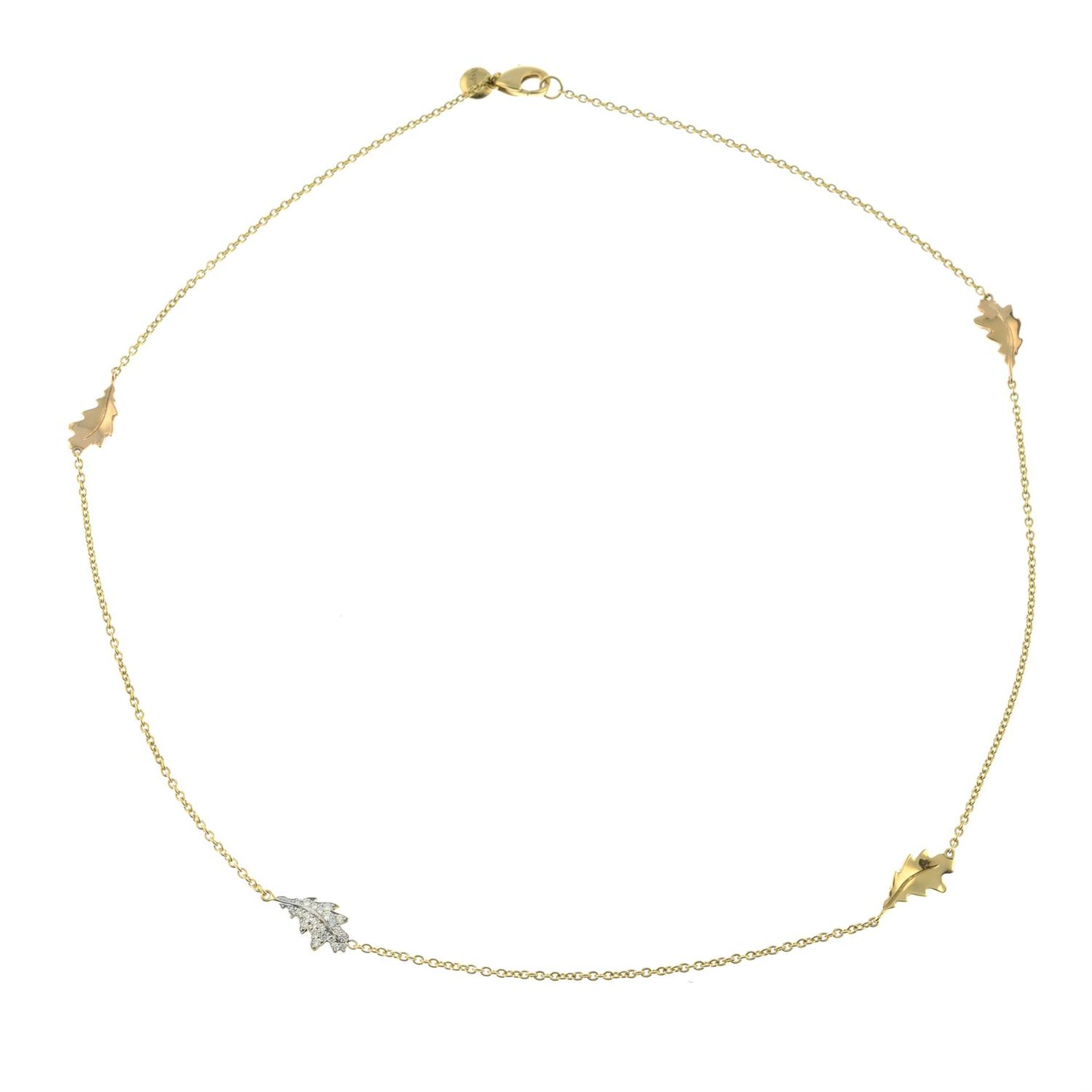 A tri-colour 18ct gold foliate motif necklace, with pavé-set diamond highlight, by Asprey. - Image 3 of 4
