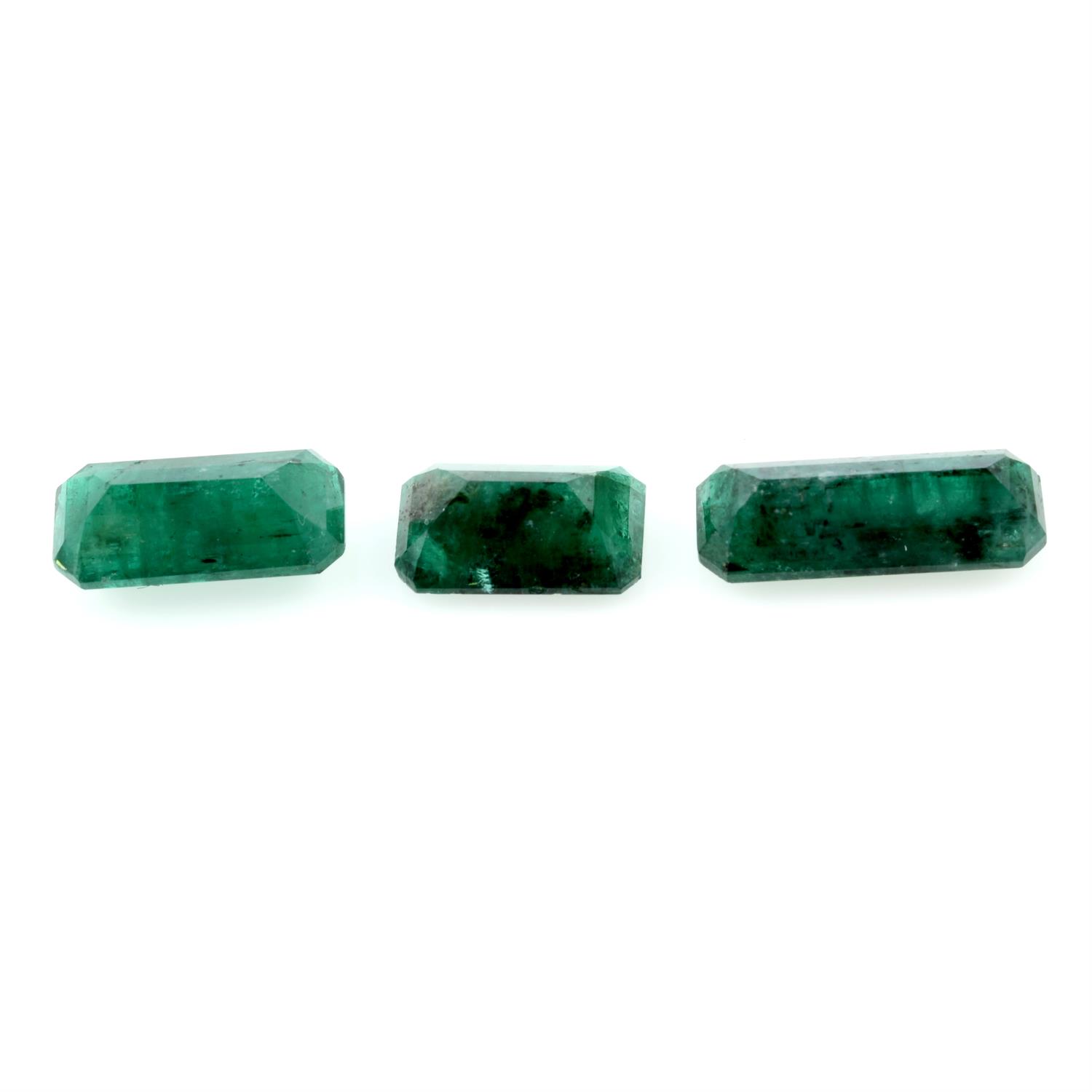 Three rectangular shape emeralds, weighing 11.92ct - Image 2 of 2