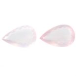 Pair of pear shape rose quartzes, weighing 121.36ct