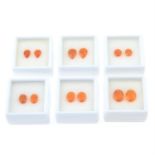 Six pairs of fire opals, weighing 7.71ct