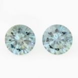 A pair of circular-shape synthetic bluish-green moissanite, total weight 4.15cts.