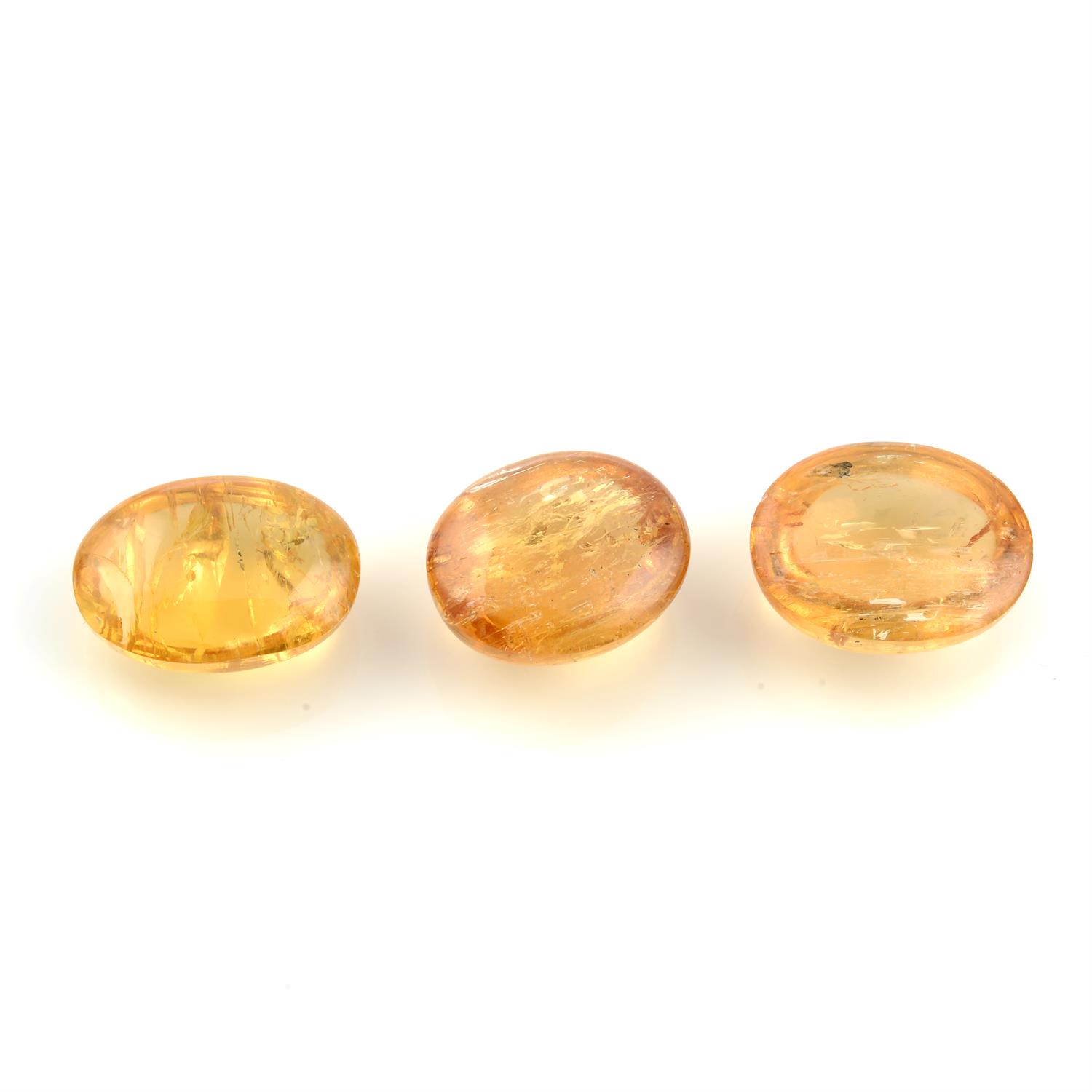 Three oval shape imperial topaz cabochons, weighing 28.97ct - Image 2 of 2