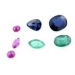 Selection of vari-shape rubies, emeralds and sapphires, weighing 17.75ct