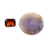 A circular shape opal and a rectangular shape garnet, weighing 12.71ct