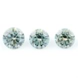 Three circular shape synthetic green moissanites, weighing 11.31ct