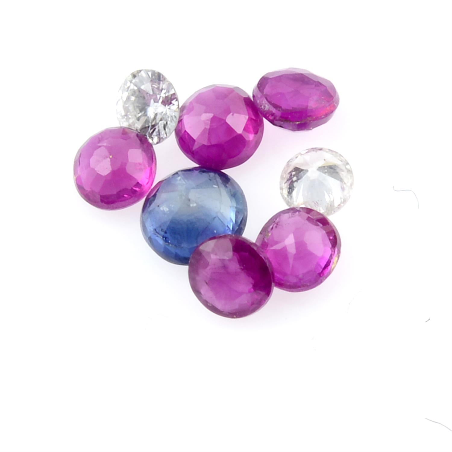 Seventeen circular shape gemstones, weghing 0.69ct. To include sapphires, diamonds and rubies