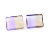 Pair of rectangular shape ametrines, weighing 20.33ct