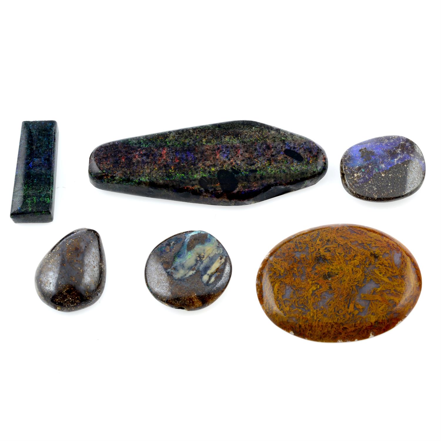 Seventeen vari-shape boulder opals and beads, weighing 156.17ct