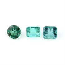 Three vari-shape emeralds, weighing 1.70ct