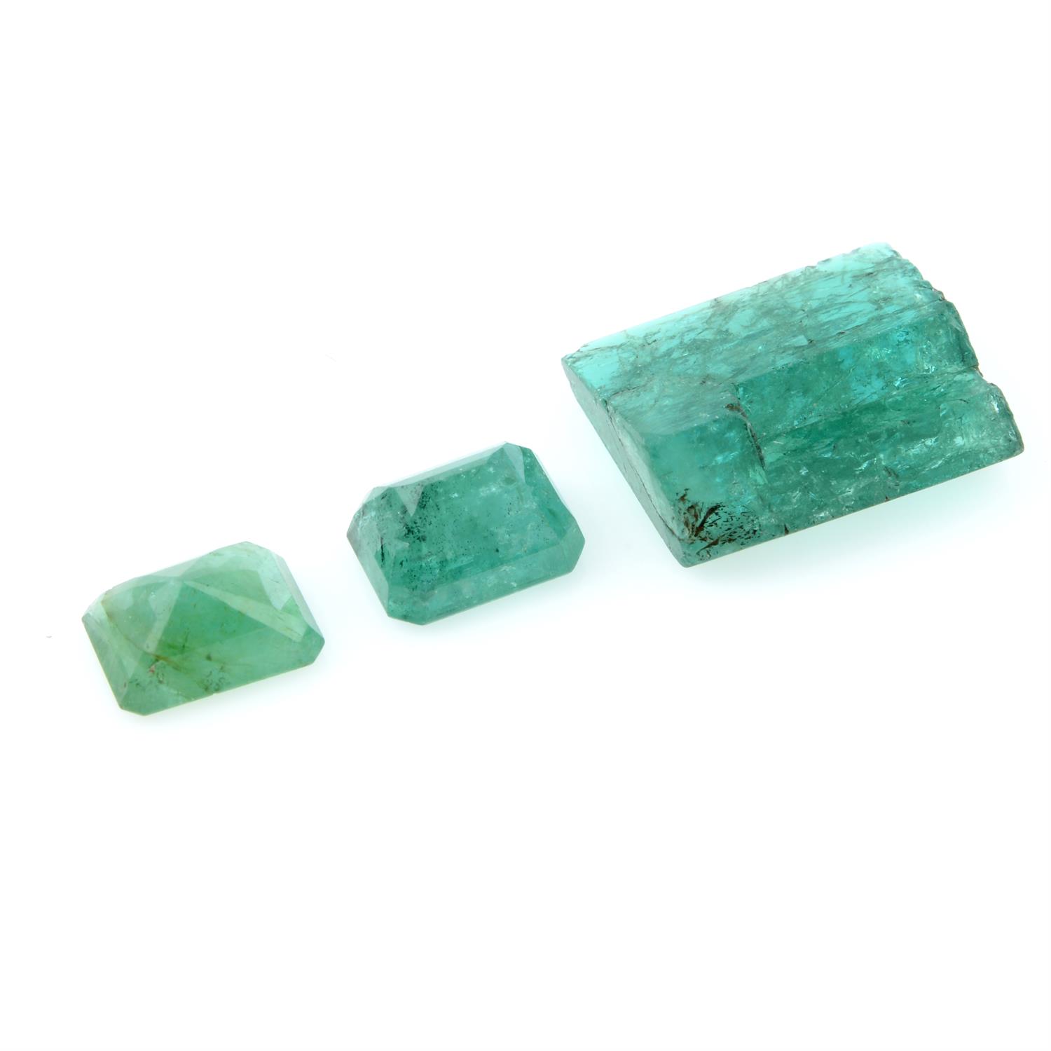 Three vari-shape emeralds, weighing 15.97ct - Image 2 of 2