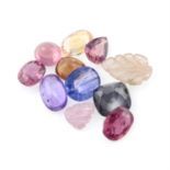 Selection of vari-shape and carved sapphires, weighing 12.5ct. Carved sapphire featuring leaves
