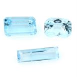 Selection of rectangular shape aquamarines, weighing 28.81ct