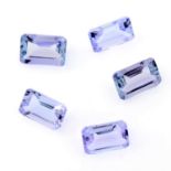 Five rectangular shape tanzanites, weighing 2.49ct