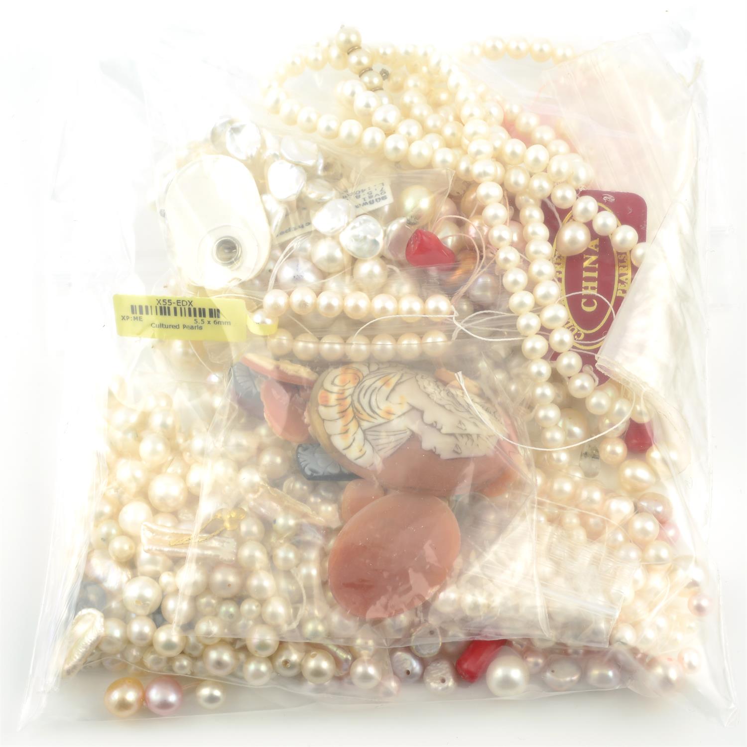 Selection of cameos, coral and cultured pearls, gross weight 330.6grams - Image 2 of 2