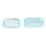 Six rectangular shape aquamarines, weighing 23.40ct