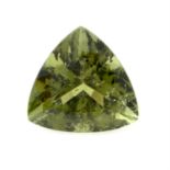 A triangular shape green tourmaline, weighing 4.97ct