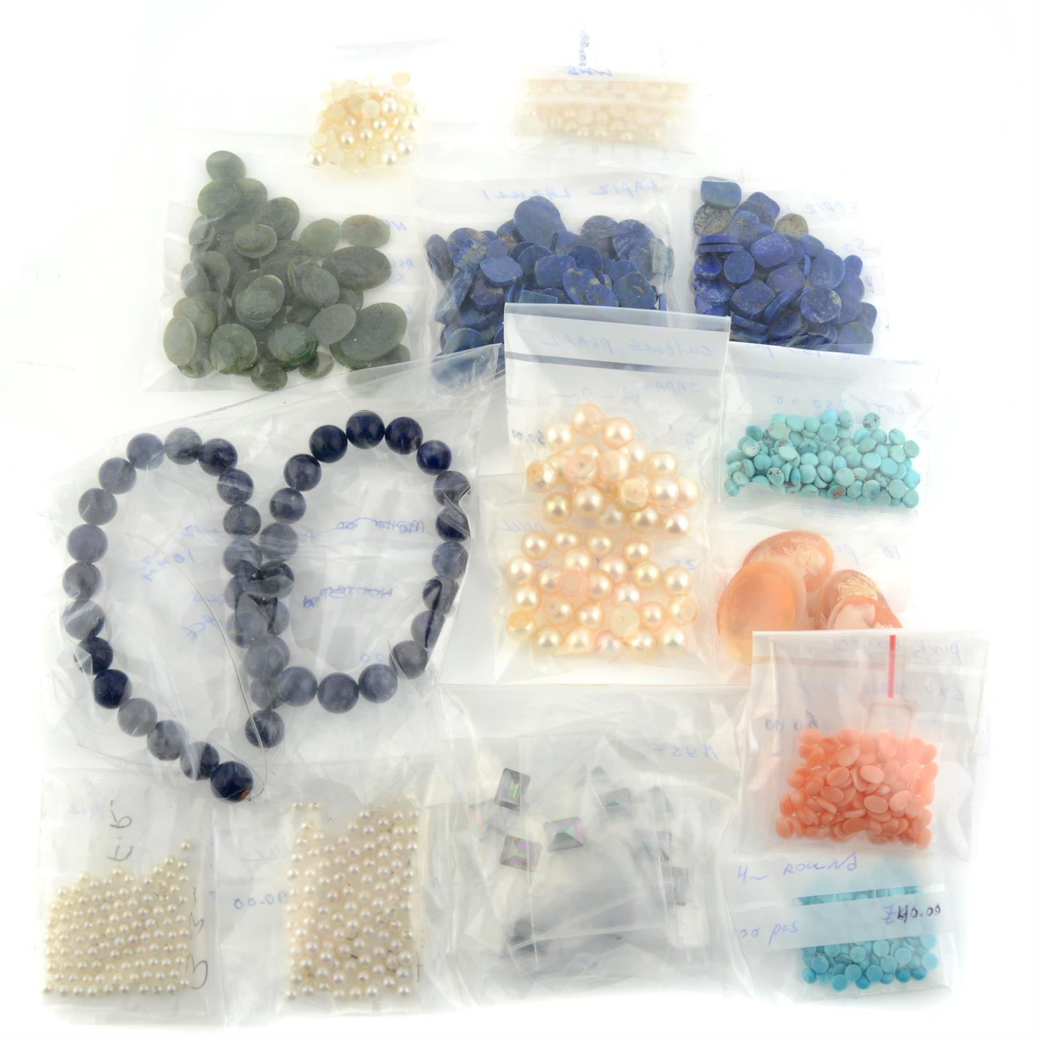 Selection of gemstones, gross weight 306.4grams. Including cultured pearls, turquoise, - Image 2 of 2