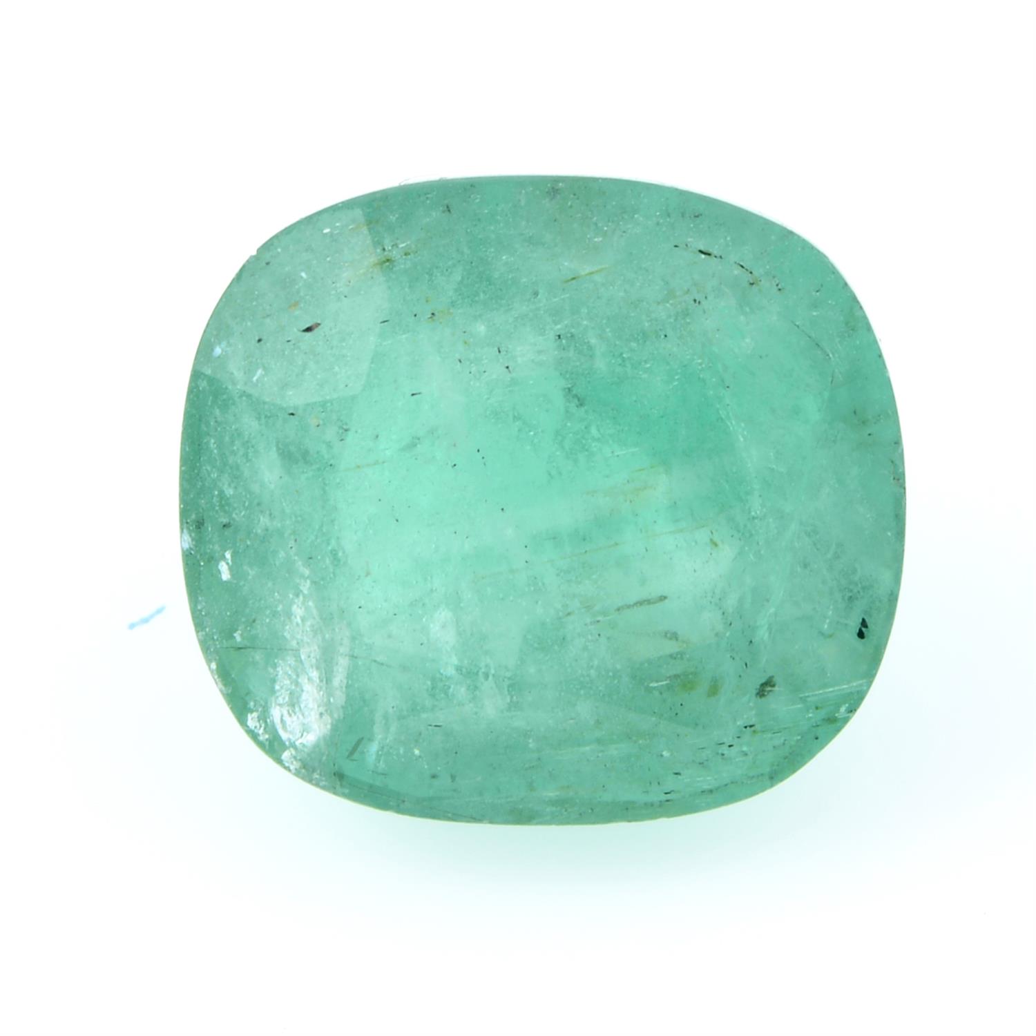 A cushion cut emerald, weighing 7.44ct