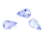 Ten pear shape tanzanites, weighing 3.15ct