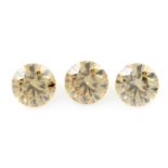 Three circular shape synthetic moissanites, weighing 7.35ct