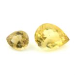 Two pear shape citrines, weighing 11.98ct