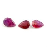 Three pear shape rubies, weighing 6.17ct