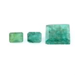 Three vari-shape emeralds, weighing 15.97ct