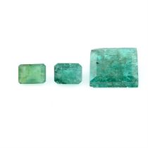 Three vari-shape emeralds, weighing 15.97ct