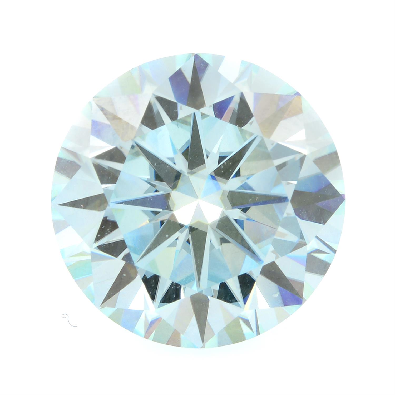 A circular shape synthetic green moissanite, weighing 7.52ct