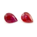 Pair of pear shape ruby, weighing 2.57ct