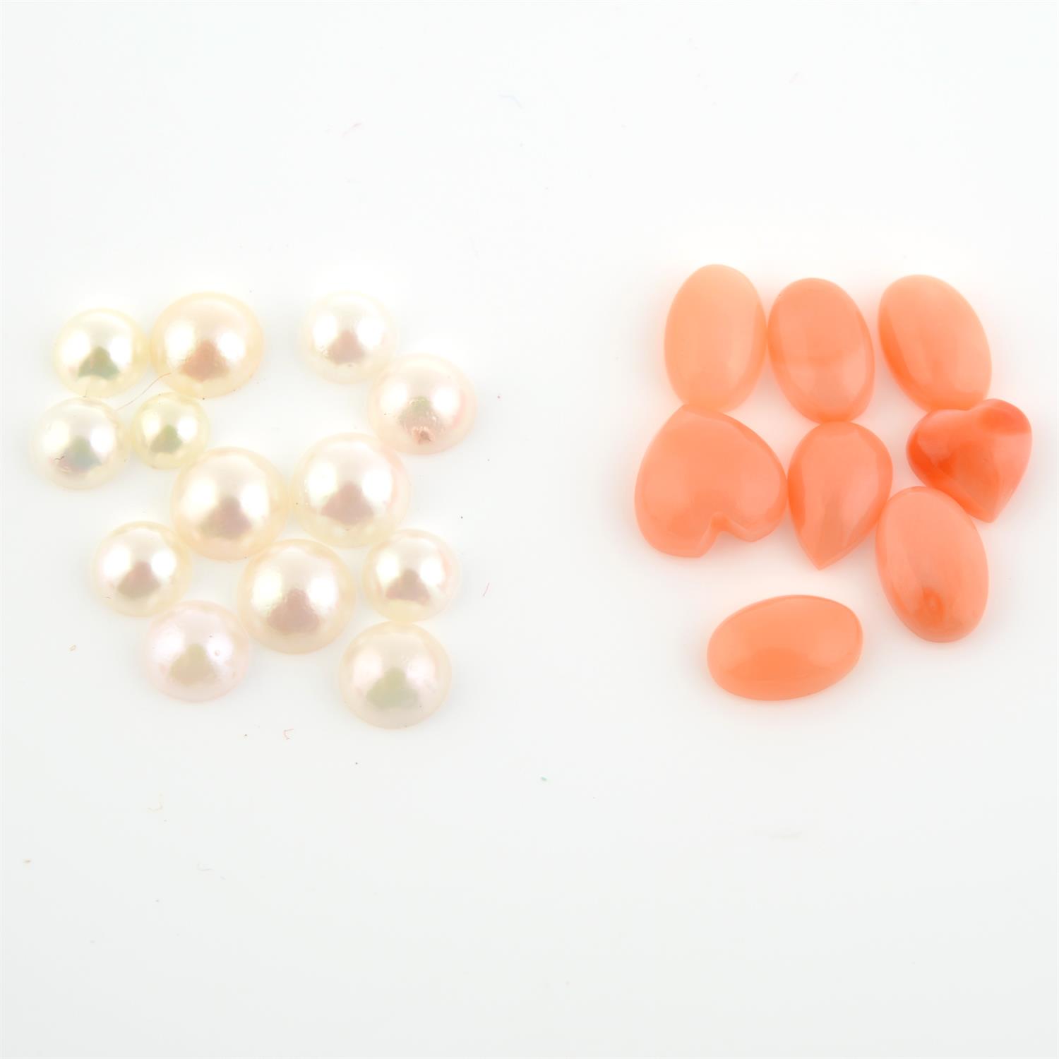 Selection of cultured pearls and coral, weighing 90.8grams