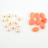 Selection of cultured pearls and coral, weighing 90.8grams