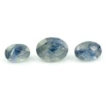 Three oval shape sapphires, weighing 19.68ct