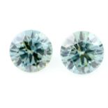 Pair of circular shape synthetic green moissanites, weighing 4.88ct