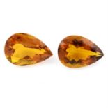 Two pear shape citrines, weighing 58.83ct