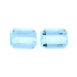 Pair of rectangular shape aquamarines, weighing 21.40cts.