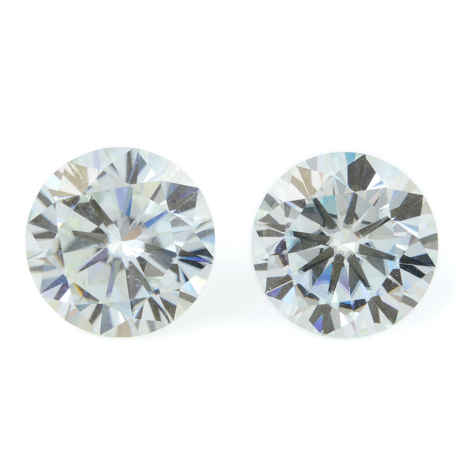 Pair of circular shape synthetic moissanites weighing 7.09ct