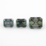 Three rectangular-shape synthetic moissanites, weighing 10.16ct