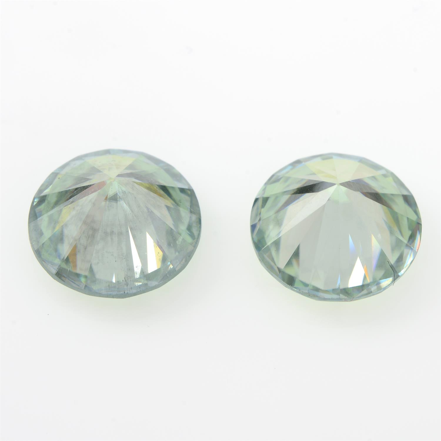 A pair of circular-shape synthetic moissanites, total weight 8.89cts. - Image 2 of 2