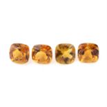 Four cushion cut citrines, weighing 17.33ct