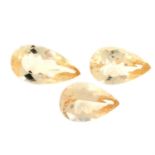 Three pear shape morganites, weighing 12.94ct