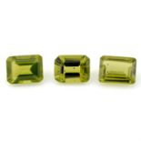 Ten rectangular shape peridots, weighing 22.01ct